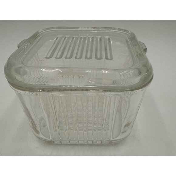 Vintage Clear Glass Refrigerator Ribbed Design Dish With Lid No Chips/Cracks - Picture 2 of 8